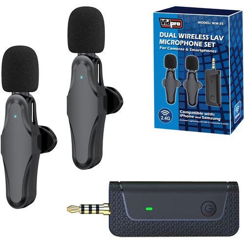 2 Person Wireless Microphone System for Cameras and Smartphones (2.4 GHz)