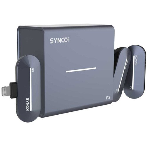 Synco P2L Miniature 2-Person Digital Wireless Microphone System with Lightning Connector for iPhones, 2.4 GHz.