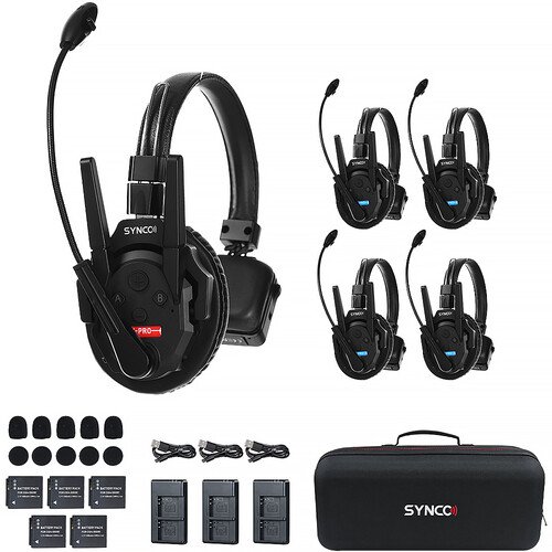Synco Xtalk XPro5 Wireless Intercom System with 5 Single-Ear Headsets