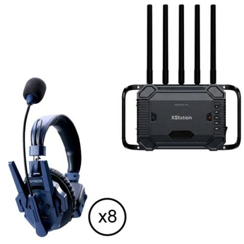 Synco Xtalk Master XM8 Full-Duplex Wireless Intercom Bundle with 8 Single-Ear Headsets and XStation Base Unit