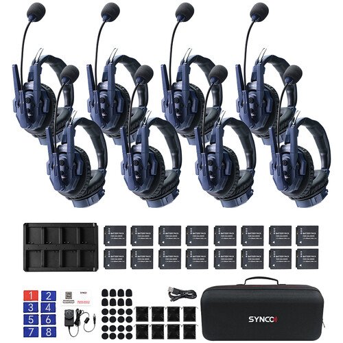 Synco Xtalk Master Full-Duplex MasterFree Intercom System with 8 Dual-Ear Headsets